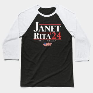 Janet and Rita 2024 Here Come the Grannies American Flag Baseball T-Shirt
